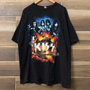 Vintage Kiss Band Tee Black Tour T Shirt 2XL 2011 Front & Back Graphic Flames